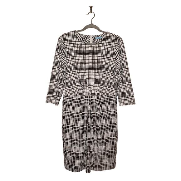 J. MCLAUGHLIN $228 Black White Grid Print 3/4 Sleeve Mia‎ Sheath Dress Large - Picture 1 of 5